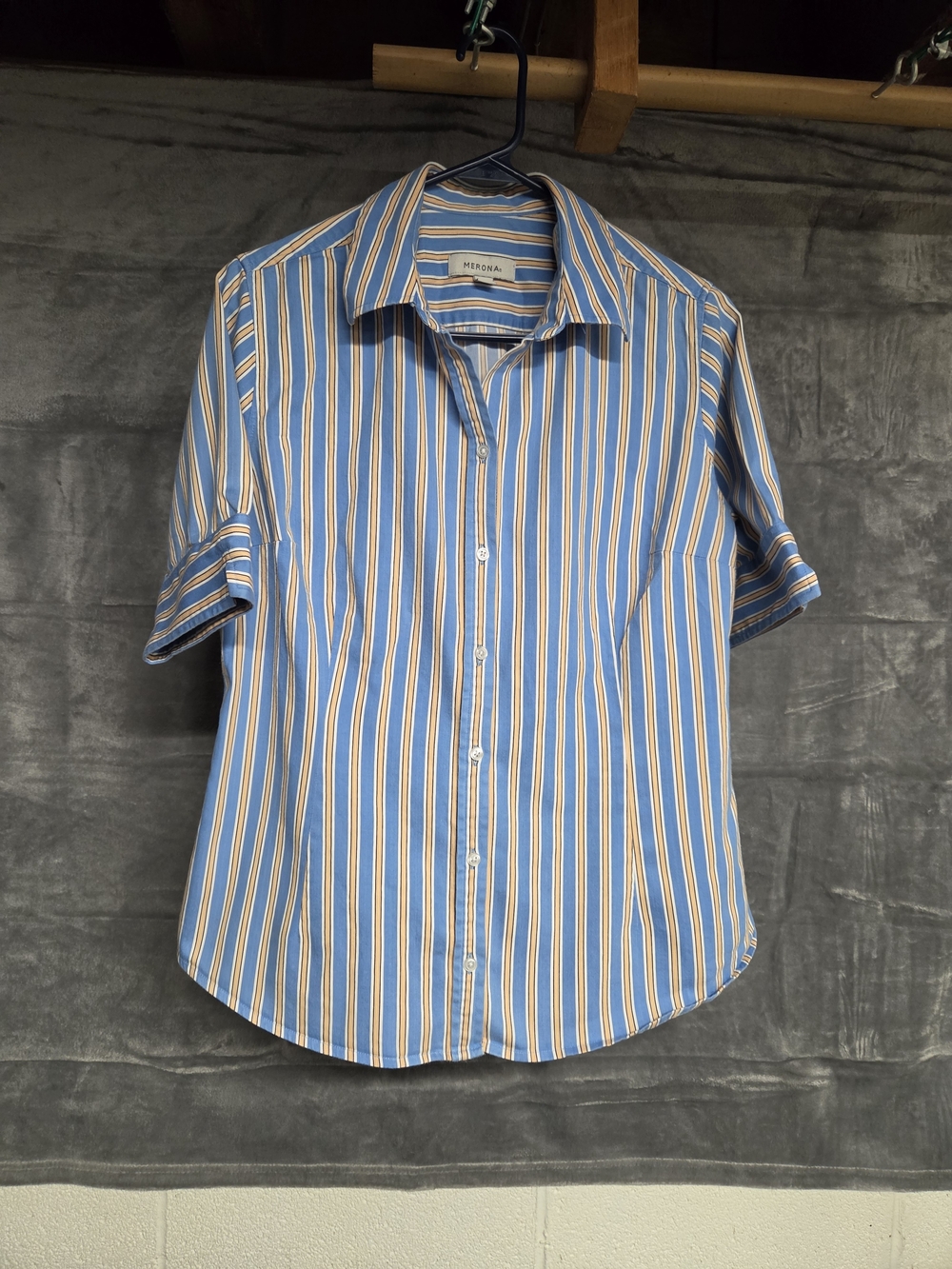 Merona Blue, Yellow and White Striped Short-Sleeve Button Up